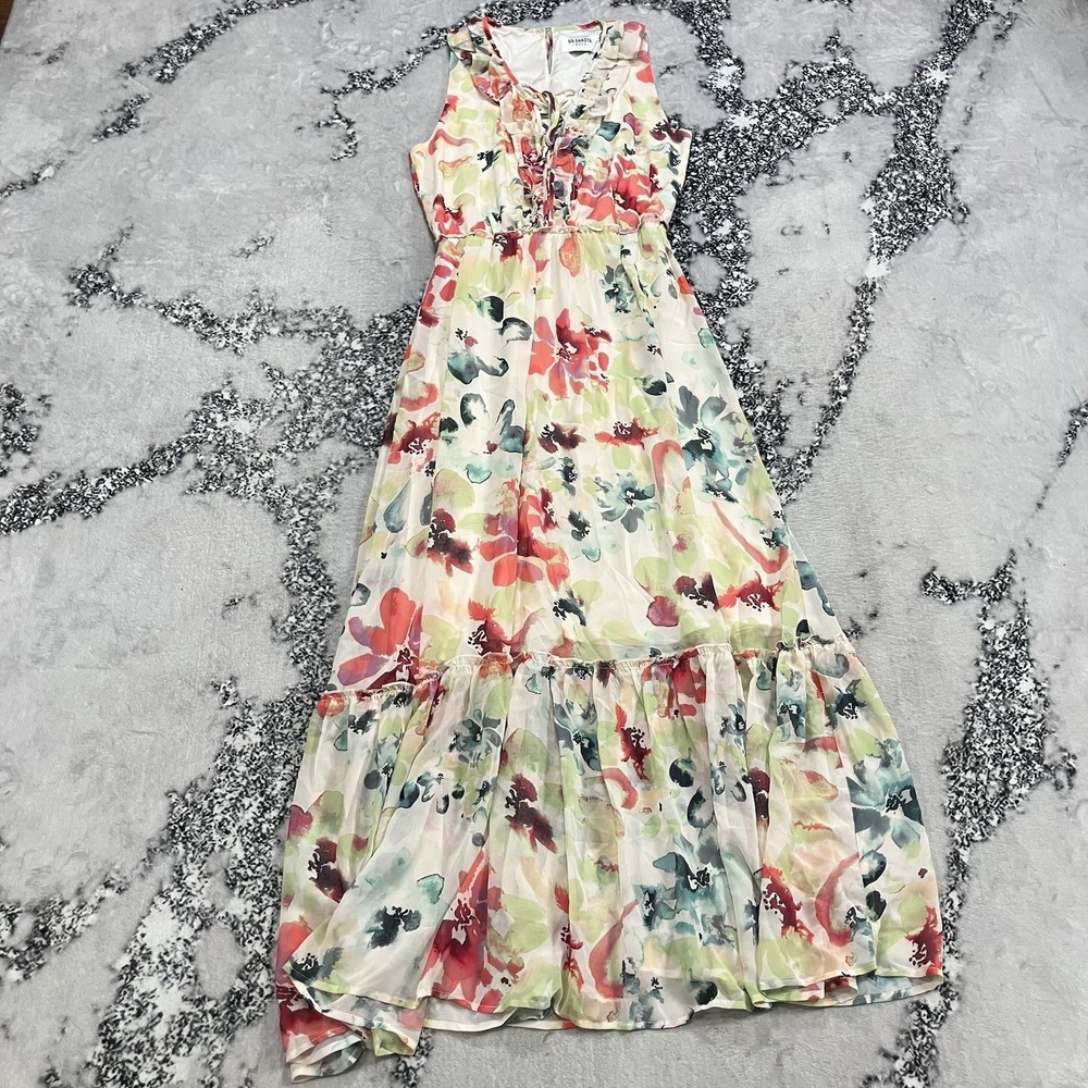 BB Dakota Floral Maxi Dress Womens Size Small Boho Cottagecore‎ Lace Up Ruffle